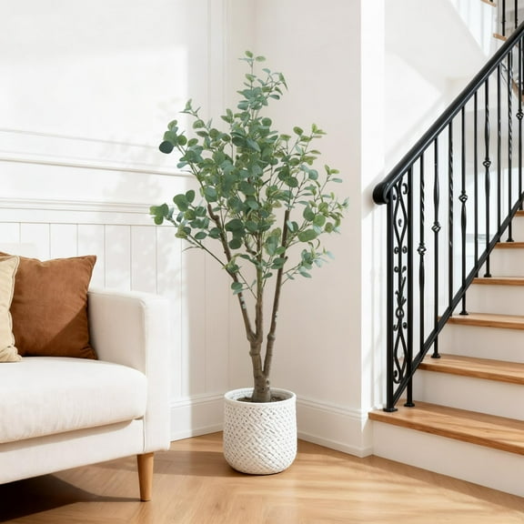6FT Artificial Eucalyptus Tree in Pot - Realistic Tall Faux Plant for Indoor Outdoor Home Office Garden Decor