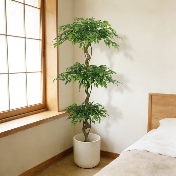 6FT Artificial Ficus Tree Lifelike Faux Banyan Tree with Pot for Home Office Patio Decor