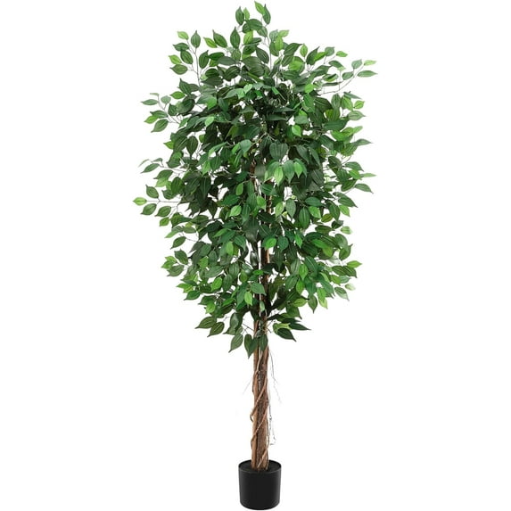 6FT Artificial Ficus Tree with Natural Wood Trunk | Lifelike Faux Plant for Indoor & Outdoor Decor
