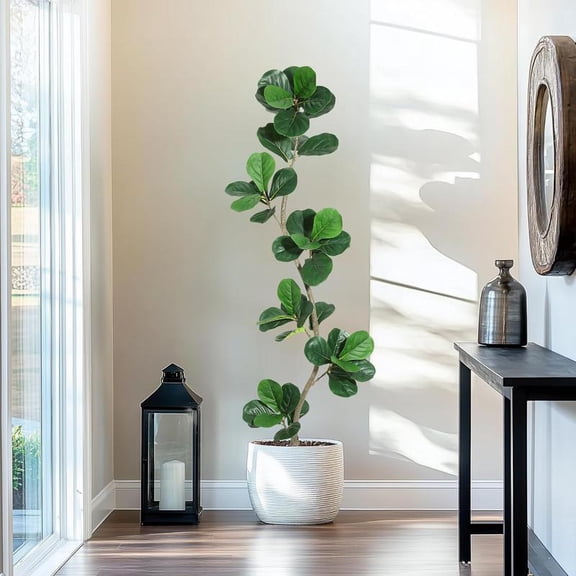 6FT Artificial Fiddle Leaf Fig Tree - Fake Plant with Black Planter, Large Fake Tree for Home or Office Decor - Artificial Plants Indoor Decorative Fruit