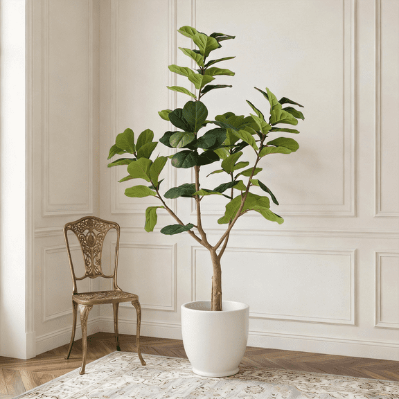 6FT Artificial Fiddle Leaf Fig Tree, Realistic Faux Potted Plant in Black Pot, 1pc/set