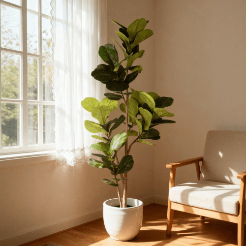 6FT Artificial Fiddle Leaf Fig Tree with Black Plastic Pot, Real Touch Fake Indoor Plant for Home Office Living Room Corner Decoration, 1pc/set