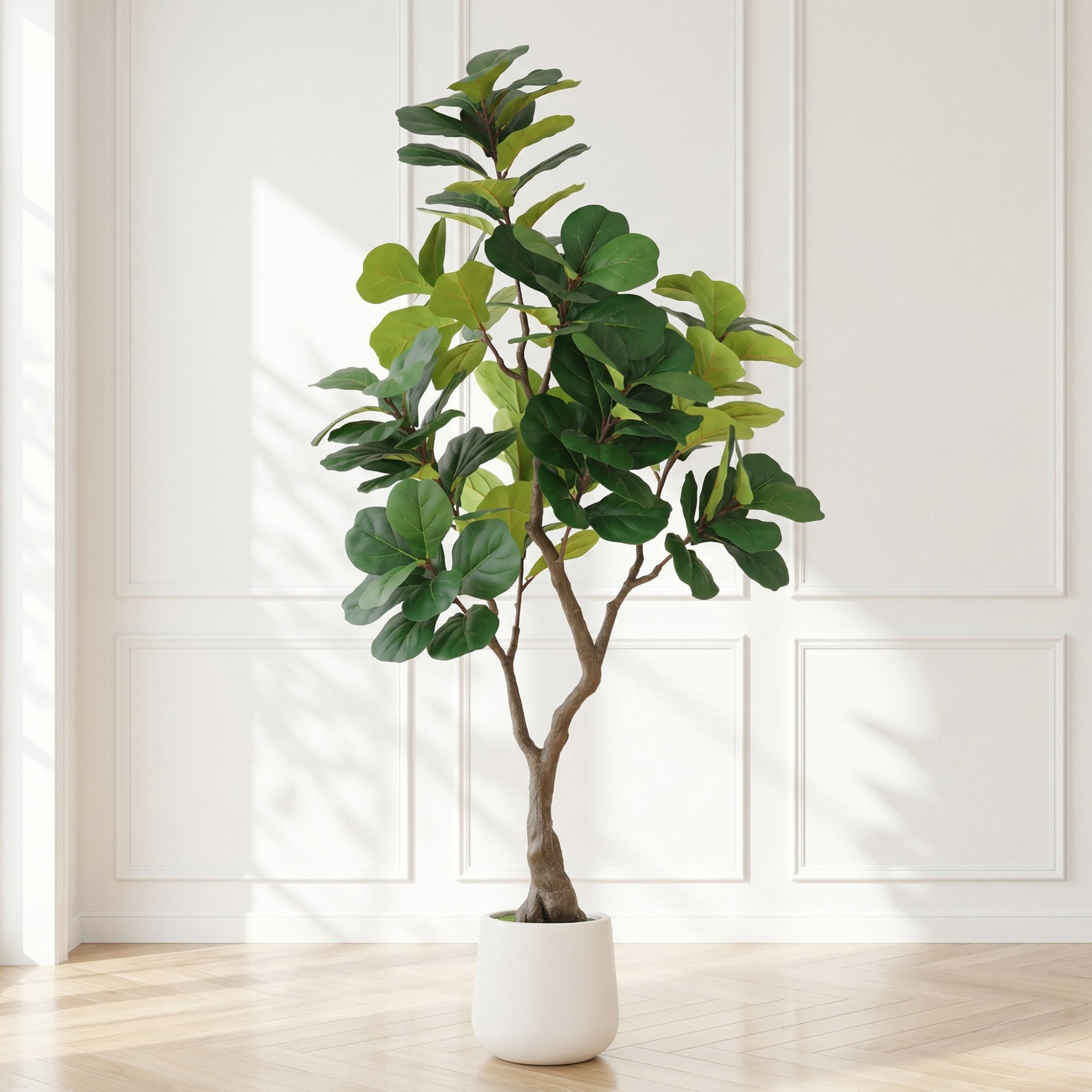 6FT Artificial Fiddle Leaf Fig Tree with White Planter Pot,Faux Indoor Plant for Home Office Living Room Decoration