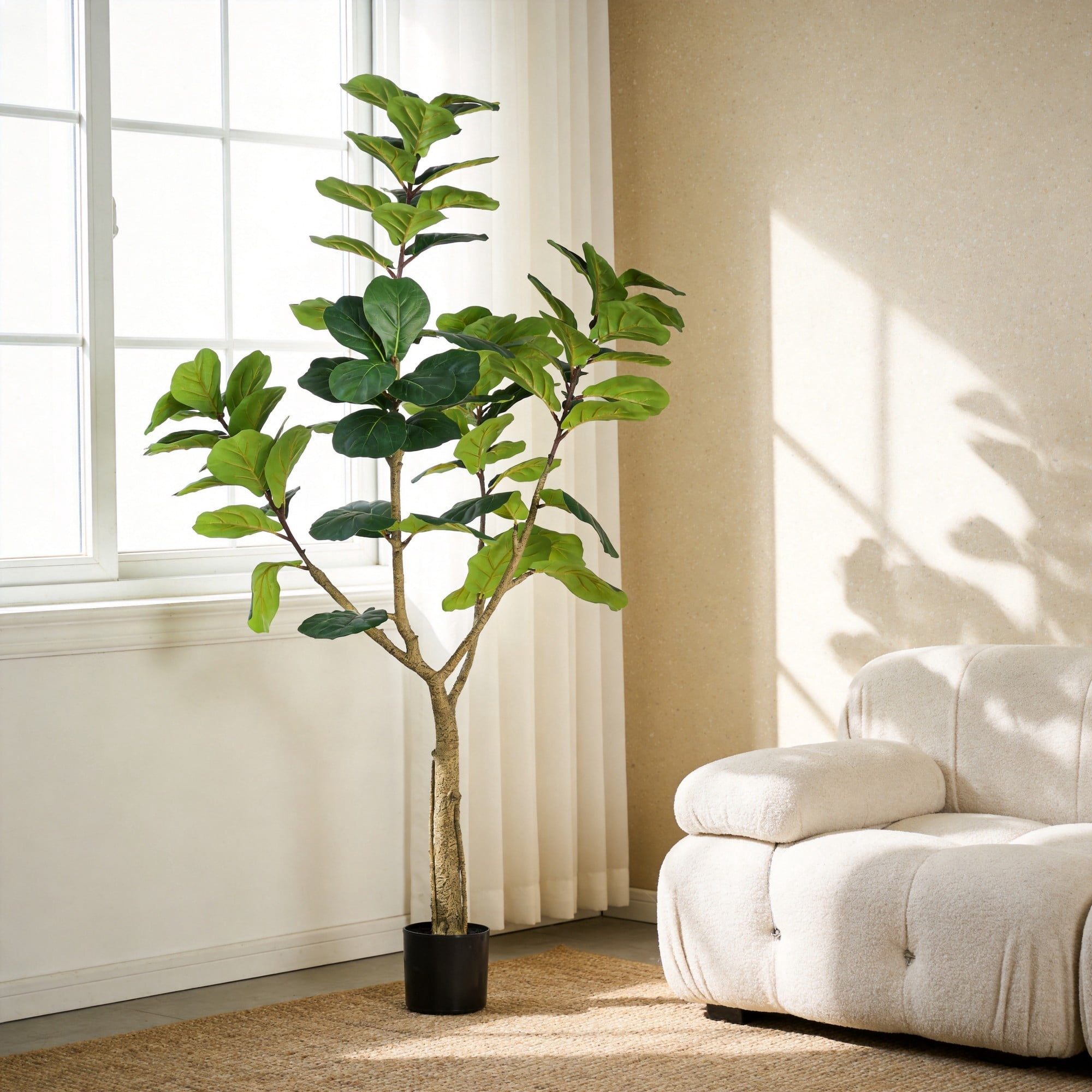 6FT Artificial Fiddle Leaf Fig Tree with White Planter Pot,Leaves Lifelike Fake Indoor Plant for Home Office Living Room Decoration