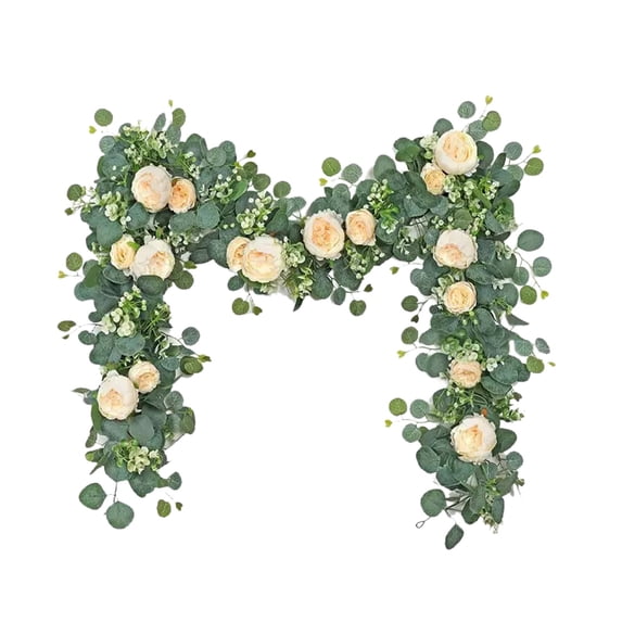 6FT Artificial Flower Garl with Roses Silk Floral Vine for Wedding Arch Party Centerpiece Table Runner Home Decor Faux Greenery Garl for Living Room Bedroom Garden Wall Hanging Yellow