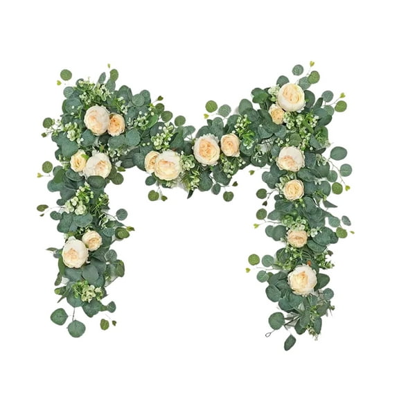 6FT Artificial Flower Garland with White Roses and Gypsophila for Wedding Party Centerpiece, Floral Decor for Table Runner and Home Decoration