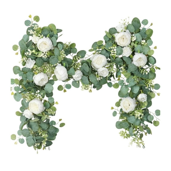 6FT Artificial Garland With Flowers7 White Roses Breath Garland Floral Garland For Wedding Party Centerpiece Table Runner Decor