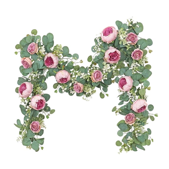 6FT Artificial Garland with Flowers,White Roses and Breath Floral Vine,Wedding Party Centerpiece Table Runner Decor