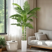 Vipuse 6FT Artificial Golden Cane Palm Tree, Faux Palm Tree with Withe Planter,2 Natural Trunk and 24 Leaves for Indoor Home Decor