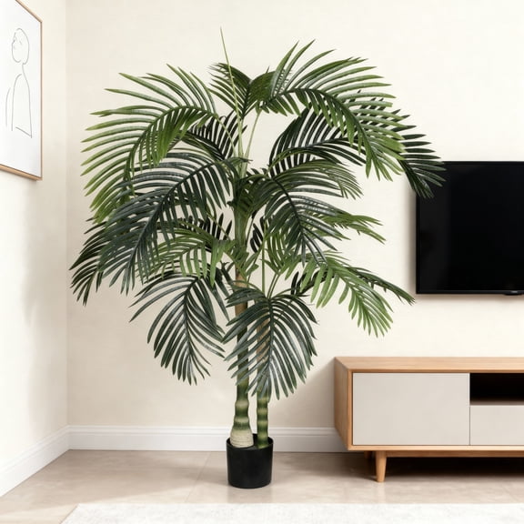 6FT Artificial Golden Cane Palm Tree,Tall Fake Potted Golden Cane Palm Tree,Faux Tree for Home Living Room Decor