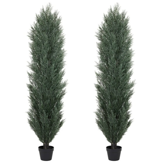 6FT Artificial Green Pine and Cypress Plant, 2pcs Set | Detachable tall trees for indoor and outdoor spaces, modern dcor