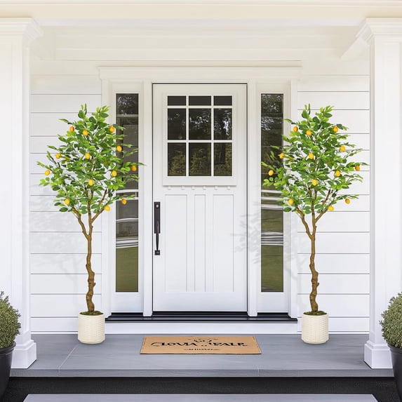 6FT Artificial Lemon Tree Indoor, Pre Potted Faux Lemon Tree with Realistic Fruit and Lifelike Leaves, Fake Lemom Plant with 100 Lights for Indoor Home Decor Office Living Room