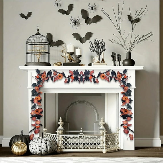 6FT Artificial Maple Leaf Vine Garland - Halloween/Fall Decor for Indoor/Outdoor - Durable Plastic Autumn Leaves for Porch, Wreaths, Photo Backdrops (Multicolor)