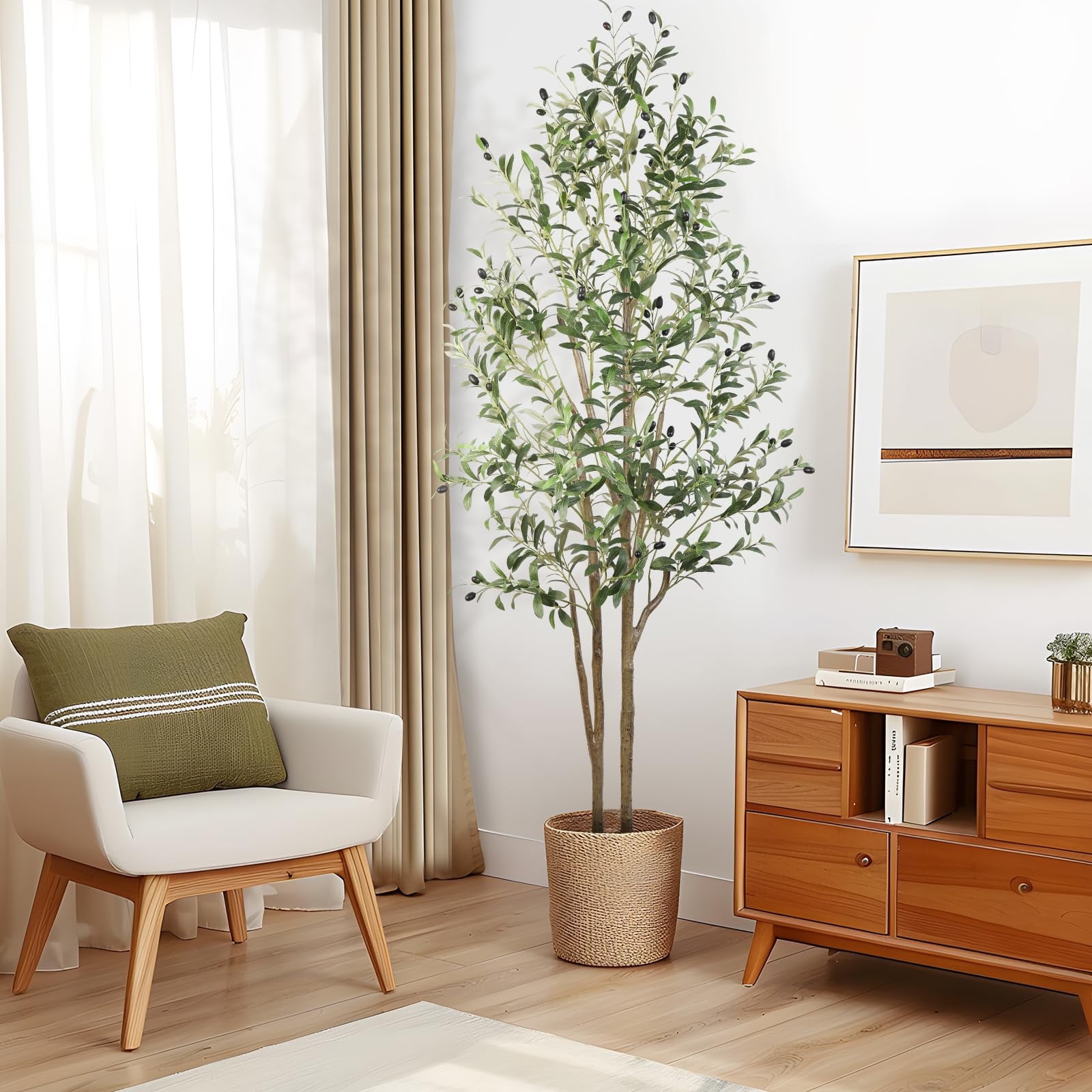 Alupssuc 6 ft Artificial Olive Tree, Silk Fake Potted Tree with Natural Wood Trunk & Lifelike Fruits, Faux Plant for Modern Home Office Living Room Floor Decor - Walmart.com