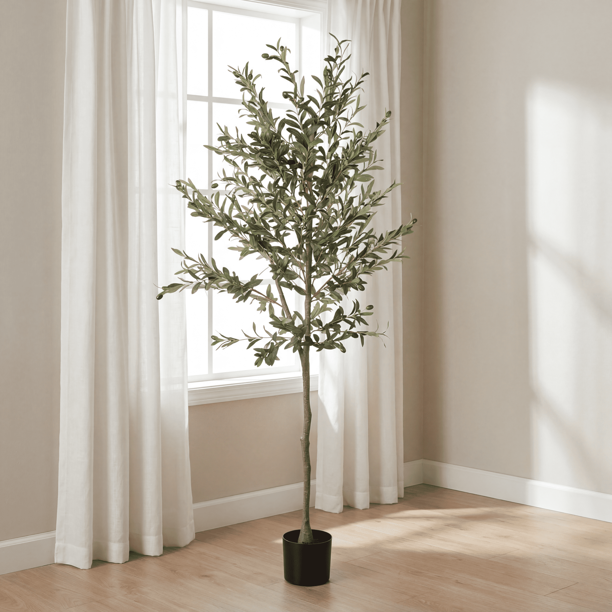 6FT Artificial Olive Tree in Black Plastic Pot,Silk Fake Olive Tree with Realistic Leaves for Home House Office Decor Indoor Outdoor