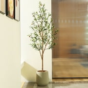 6FT Artificial Olive Tree with Fruits and Wood Branches, Potted Faux Olive Plants. 10 lb. DR.Planzen