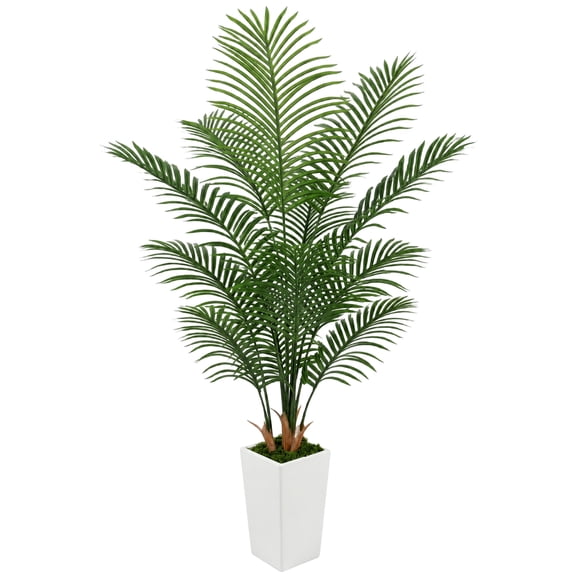 Cowin 6FT Artificial Palm Tree, Fake Tree with White Tall Planter, Faux Tropical Areca Floor Plant in Pot
