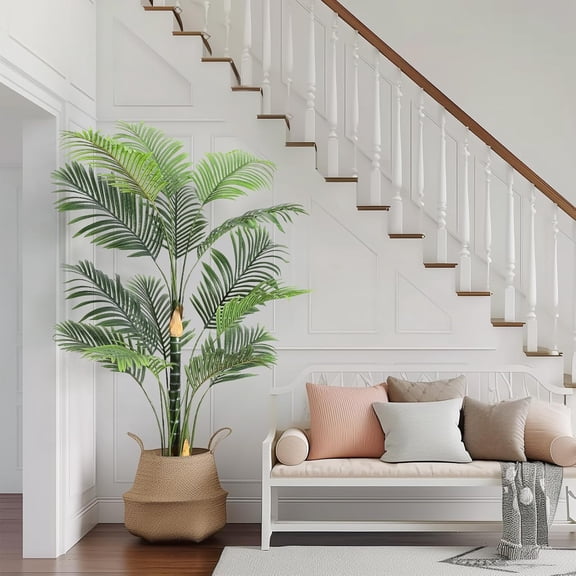 6FT Artificial Palm Tree - Faux Palm Pre-Potted Black Planter Easy Care for Home Office Living Room
