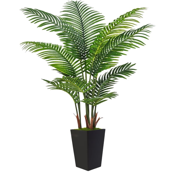 6FT Artificial Palm Tree, Tall Faux Palm Tree Indoor with Fake Plants Tall, Artificial Plants with Lifelike Leaves for Home Office Decor (White)