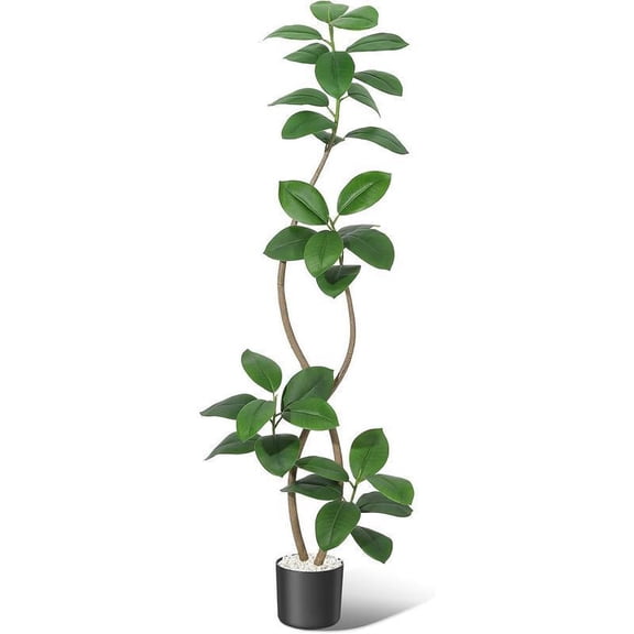 6FT Artificial Plants Rubber Tree with Black Resin Pot& White Stone Faux Fiddle Leaf Fig Tree Indoor Artificial Trees Tall Plant Fake Tree Tropical Large Floor Tree Real Touch for Home Deco Decor Dec