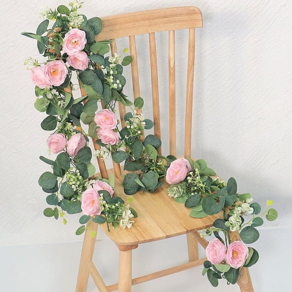 6FT Artificial Rose Flower Garland, Natural Curvature Silk Floral Vine, Handmade Realistic Foliage Decoration, Multipurpose Hanging Ornament for Wedding Party Home Garden Indoor Decor