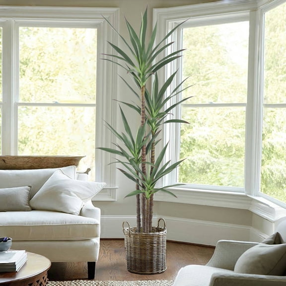 6FT Artificial Tree Faux Agave Plant Indoor Tall Faux Plant with 4 Heads in Potted Silk Fake Tree for Home Living Rome Office Decor Housewarming