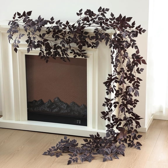 6FT Artificial Vines Garlands, Burgundy Faux Cimicifuga Garland, Leaves Greenery Hanging Plants, Fall Decoration for Table Centerpieces Mantle Room Thanksgiving Halloween Decor