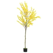 6FT Artificial Winter Jasmine Tree - Yellow Silk Flower Faux Plant with Nursery Pot for Home & Office Decor
