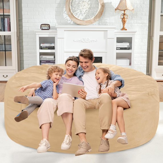 6FT Bean Bag Chair, Comfy Bean Bag Chairs with Memory Foam Filled, Large Bean Bag Chairs with Dutch Velvet Cover, Fluffy Beanbag Sofa for Living Room, Playroom - Khaki