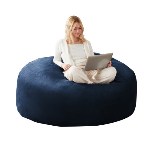 6ft Blue Bean Bag Chair - Memory Foam Lounge Sofa for Living Room, Bedroom & Dorm | Soft Flannel Cover, Round, Flexible & Portable Design