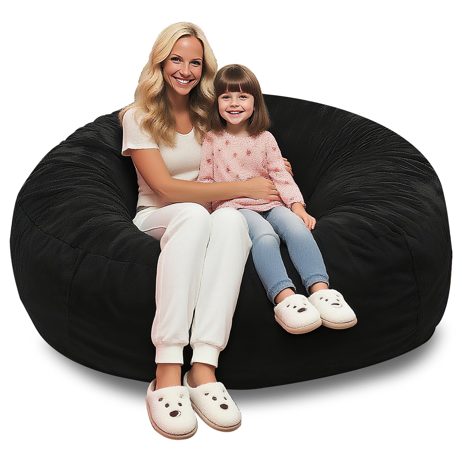 6FT Bean Bag Chair for Adults Teens, black high-density foam Filled Soft Sofa, Removable Flannel Cover Round Couch for Living Room Bedroom Dorm