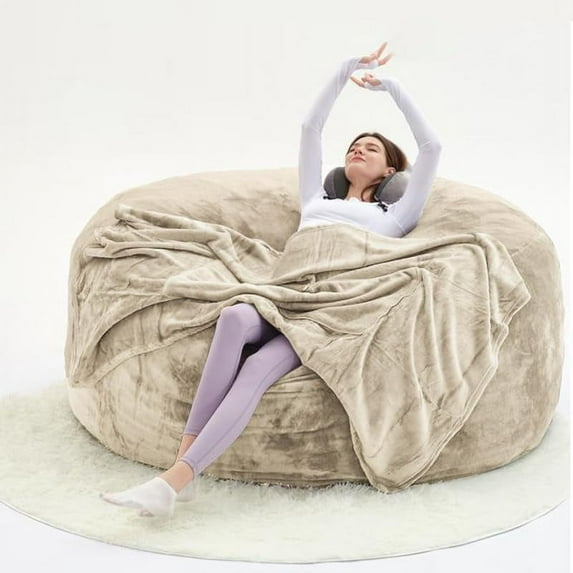 6FT,Bean Bag Chairs for Adults,Bean Bag with Filler Included,Soft Memory Foam Chair,Living Room Bean Bag Chairs for Adults,Suitable for Reading Chairs in bedrooms and Dormitories (Apricot (6FT))