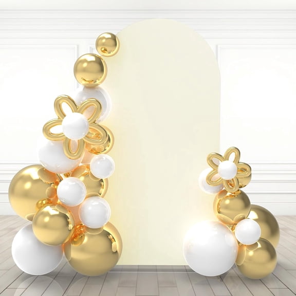 6FT Beige Wedding Arch Cover, Spandex Fitted Backdrop for Photography, Round Top Chiara Stand for Party Ceremony Birthday Baby Shower Anniversary Decoration