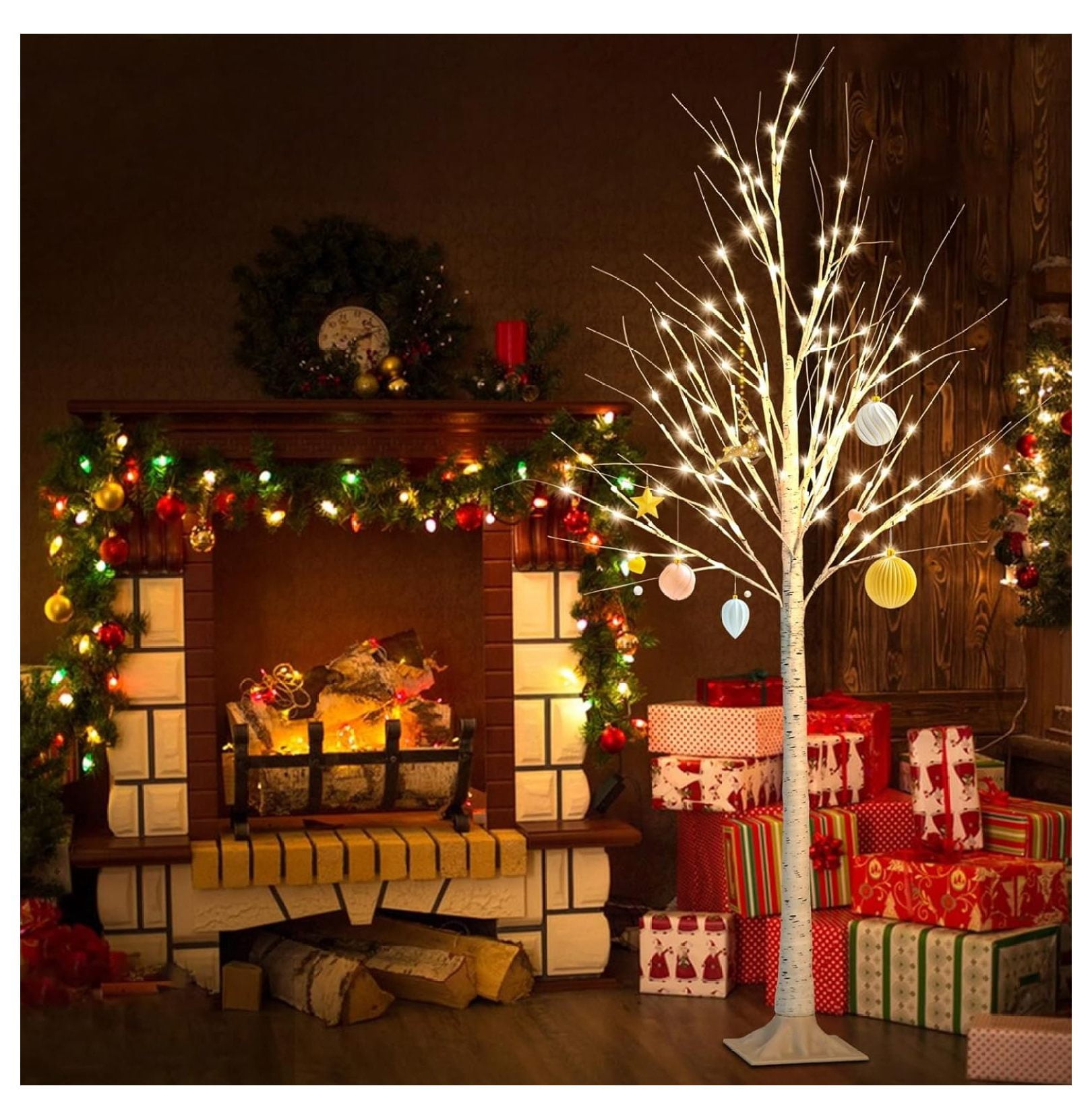 6FT Birch Tree with Led Lights, Artificial Birch Tree Outdoor Lighted
