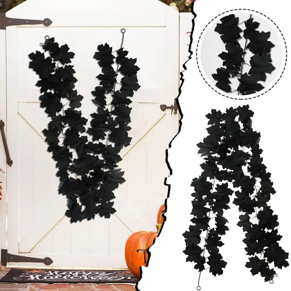 6FT Black Maple Leaf Garland Artificial Fall Vine Halloween Thanksgiving Christmas Decor for Home Wedding Party Fireplace Mantel Indoor Outdoor Hanging Wall Decoration