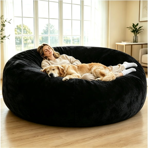 6FT Black Oversized Bean Bag Chair, Washable Cover Memory Foam Lazy Sofa for Living Room Bedroom Adults