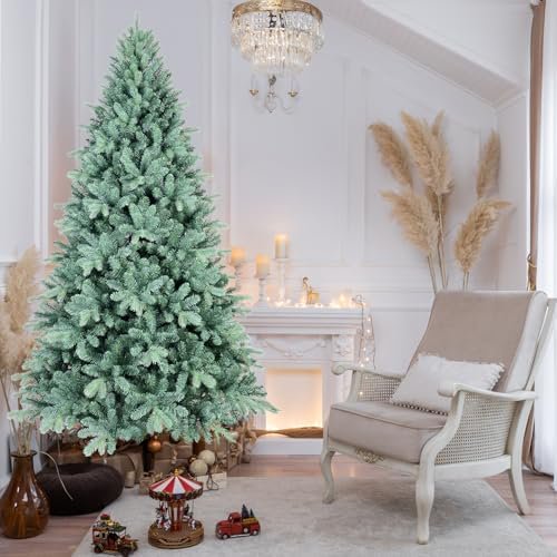 6FT Blue Spruce Artificial Christmas Tree, Premium Unlit Christmas Tree with 1390 PE/PVC Branch Tips, Memory Wire Full Xmas Tree with Metal Hinged and Foldable Base for Holiday Decoration