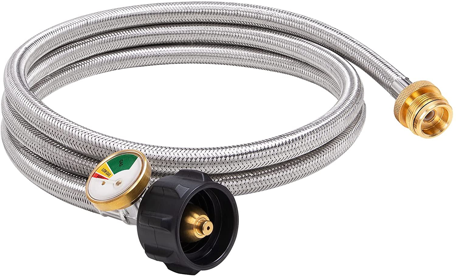 6FT Braided Propane Hose Adapter with Gauge, 1lb to 20lb Propane