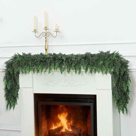 6FT Cedar Garland, Realistic Artificial Faux Garland for Mantle, Staircase, Fireplace, Thick Full Greenery Decor Indoor Outdoor, Plain Christmas Garlands No Lights
