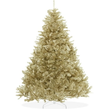 6FT Champagne Gold Tinsel Artificial Holiday Christmas Tree with Sturdy Metal Stand