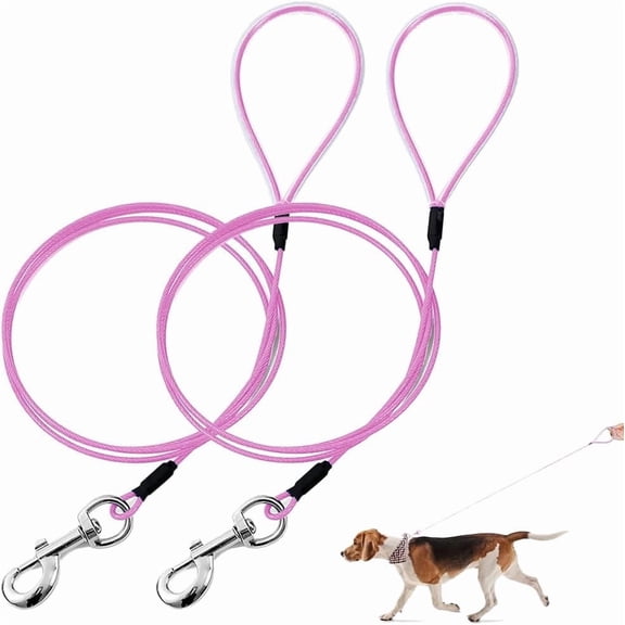 6FT Chew Proof Dog Leash, Metal Cable Lead,Pink Leash Made of Coated Wire Rope,Water Resistant,Great for All Breeds Dogs and Teething Puppies (Pink*2, 6FT)