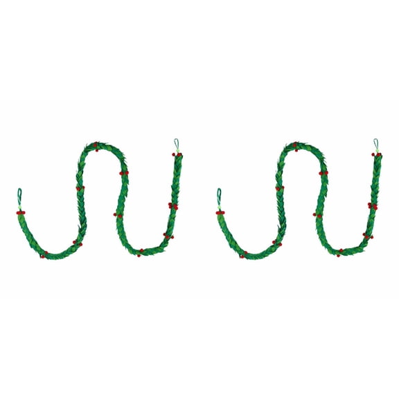 6FT Christmas Felt Holly Garland with Red Berries, Handmade Mistletoe Garlands for Fireplace Mantle Table Decor, Festive Holiday Home Decoration for Christmas Wedding Party-2Pcs