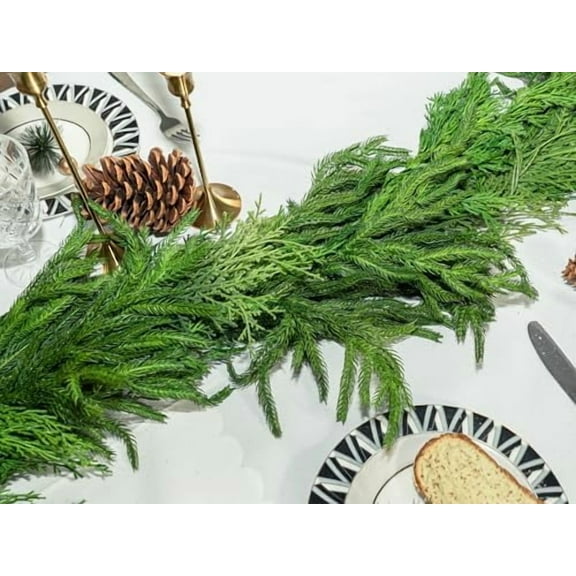 6FT Christmas Garland Artificial Norfolk Pine Cedar Cypress Garland Faux Greenery Garland for Mantle Wall Table Stairs Indoor Outdoor Christmas Xmas Decor Decorations