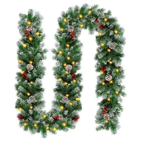 6FT Christmas Garland with Light,Pre-Lit Realistic Pine Cones/Berries&Multicolor LED Lights, Christmas Garland for Mantle Fireplace Stairs Front Door, Outdoor Xmas Decor