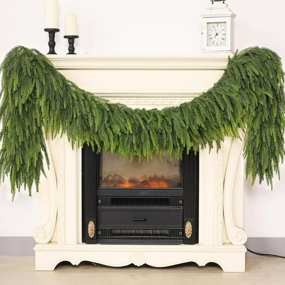 6FT Christmas Norfolk Pine Garland, Artificial Pine Needles Xmas Garlands, Faux Greenery Garland for Holiday Fireplace, Table, Window,Stairs, Mante, Indoor Outdoor Christmas Decoration