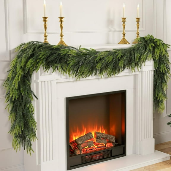 6FT Christmas Norfolk Pine Garland Real Touch Pine Artificial Faux Greenery Garlands Winter Christmas Garland for Table Mantle Fireplace Holiday Indoor Outdoor Xmas Decorations (1 Pcs)