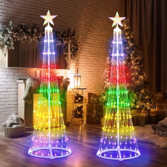 6FT Christmas Tree-Christmas Cone Tree Lights, LED Artificial Tree with Light Show, Decor for Porch Garden Patio Indoor Outdoor House Yard Xmas Decorations, 271 LED Warm White 1PC