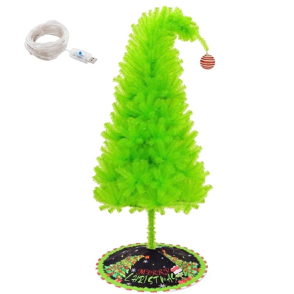 WETRBWEH 6FT Christmas Tree, Whimsical Artificial Christmas Trees, Top Curved Lime Green Xmas Tree with Tree Skirt for Christmas Decorations