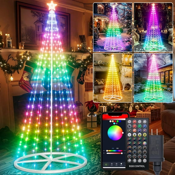 6FT Christmas Tree - Electronic Christmas Tree,240 Bright LED Small Lights with Remote Control Device Colorful Cone Christmas Tree LED Lights, Garden,Yard Indoor Outdoor Christmas Decorations