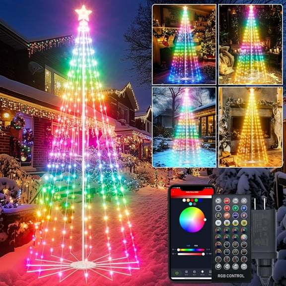 6FT Christmas Tree - Electronic Christmas Tree LED Lights, Holiday Lights with Remote Control Color Changing Cone Christmas Tree , Umbrella Bone Base, Indoor Outdoor Christmas Decorations